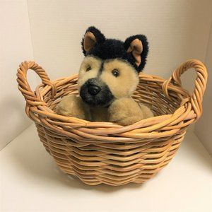 Plush German Shepherd Puppy in a Basket